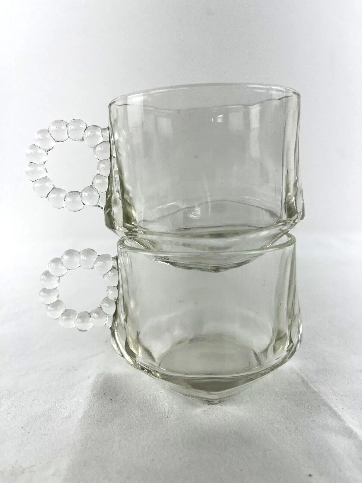 2 Set Vintage Hazel Atlas Smoke Sip and Snack Trays w/ Cups Ball & Ribbon Design