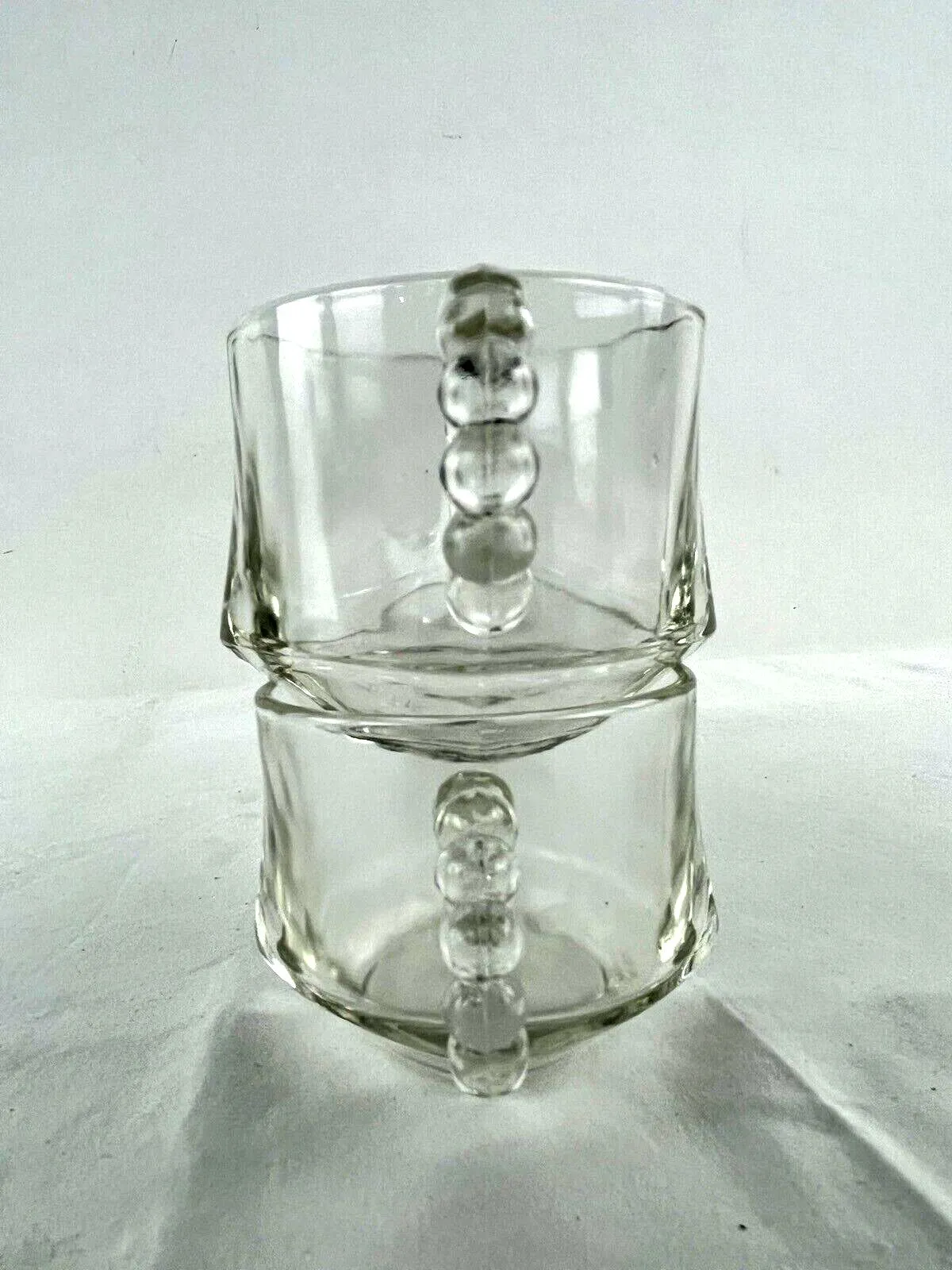 2 Set Vintage Hazel Atlas Smoke Sip and Snack Trays w/ Cups Ball & Ribbon Design