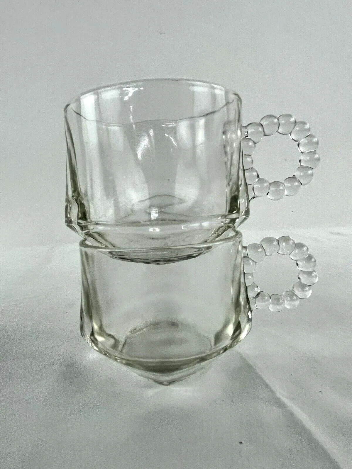 2 Set Vintage Hazel Atlas Smoke Sip and Snack Trays w/ Cups Ball & Ribbon Design