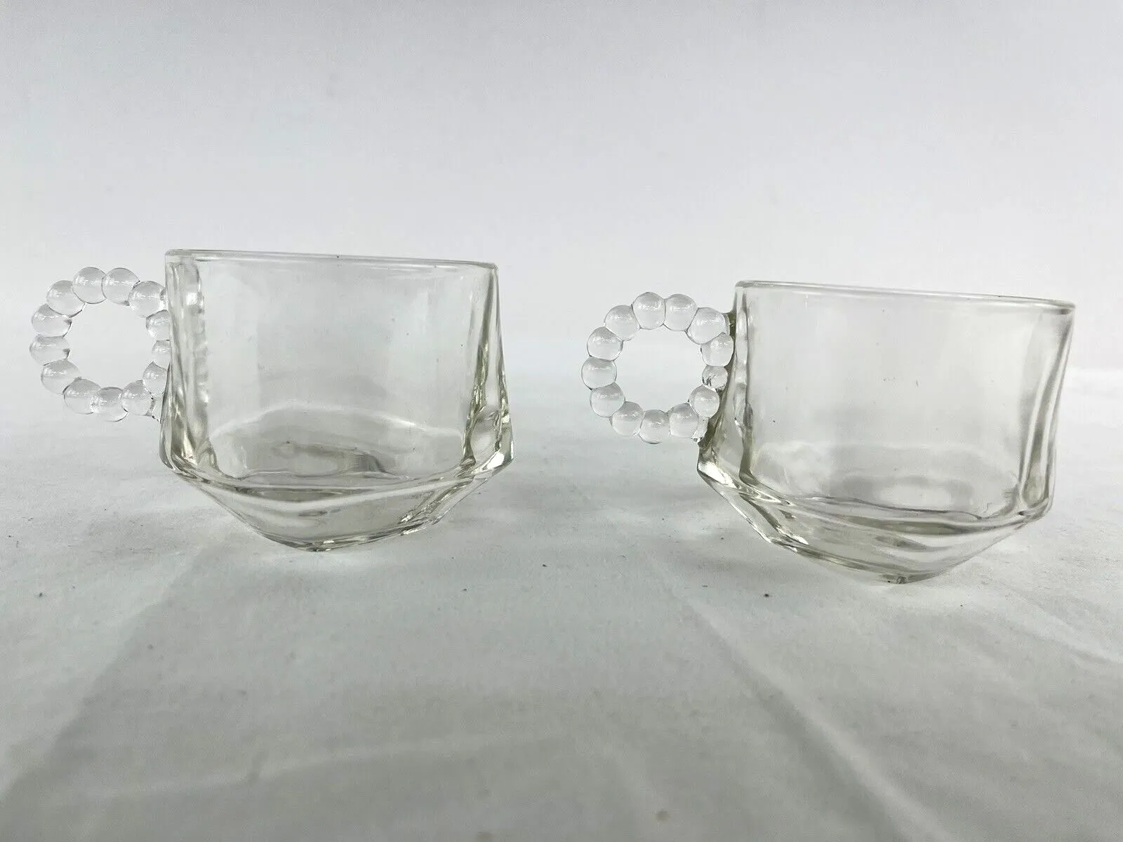 2 Set Vintage Hazel Atlas Smoke Sip and Snack Trays w/ Cups Ball & Ribbon Design