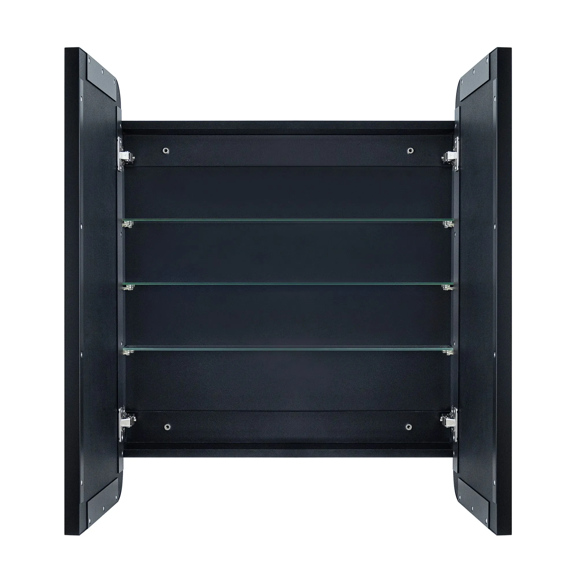 26 in. W x 30 in. H Double Door Rectangular Metal Framed Rounded Bathroom Medicine Cabinet with Mirror in Matt Black