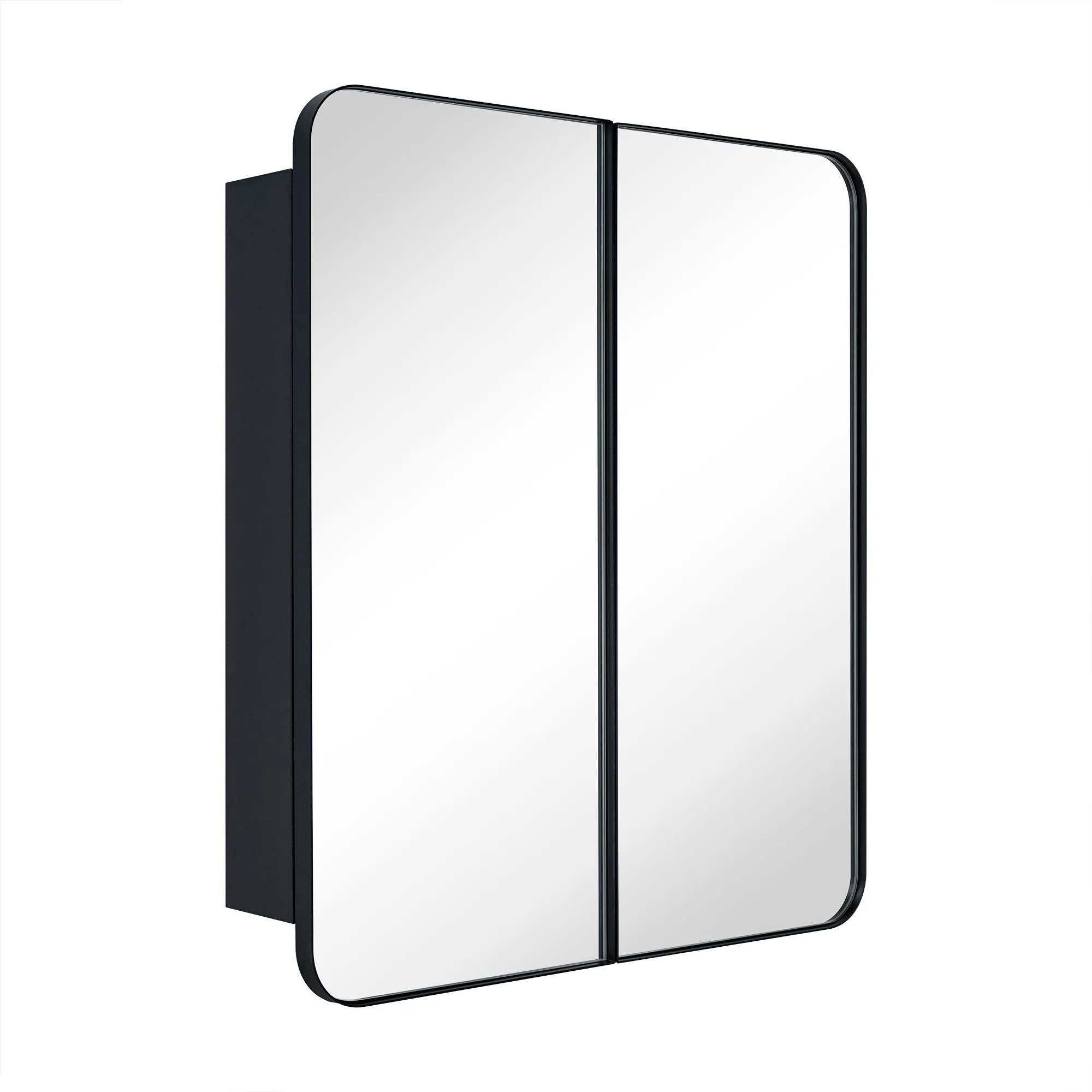 26 in. W x 30 in. H Double Door Rectangular Metal Framed Rounded Bathroom Medicine Cabinet with Mirror in Matt Black