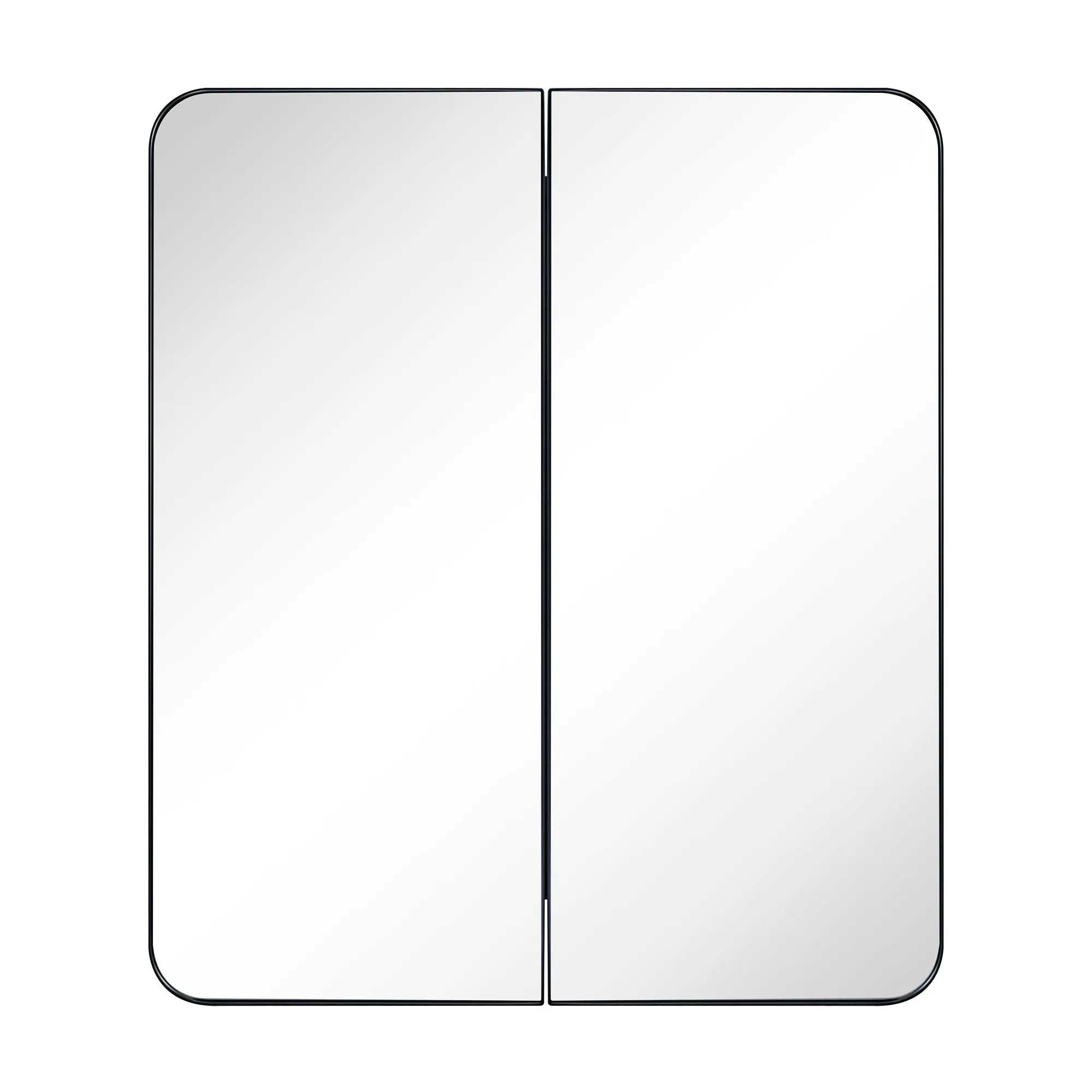 26 in. W x 30 in. H Double Door Rectangular Metal Framed Rounded Bathroom Medicine Cabinet with Mirror in Matt Black