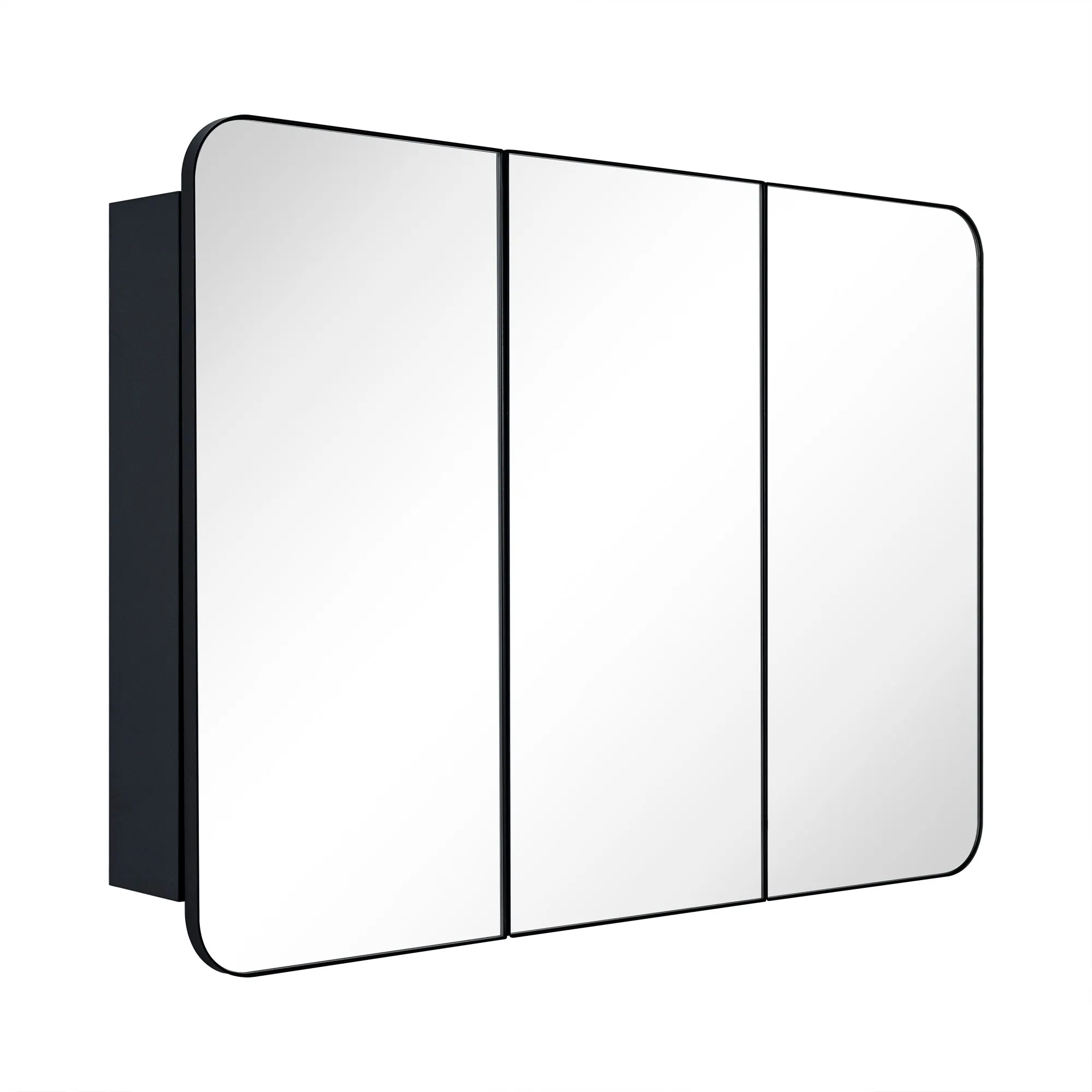 26 in. W x 36 in. H Triple Door Rectangular Metal Framed Wall Mounted Bathroom Medicine Cabinet with Mirror in Black