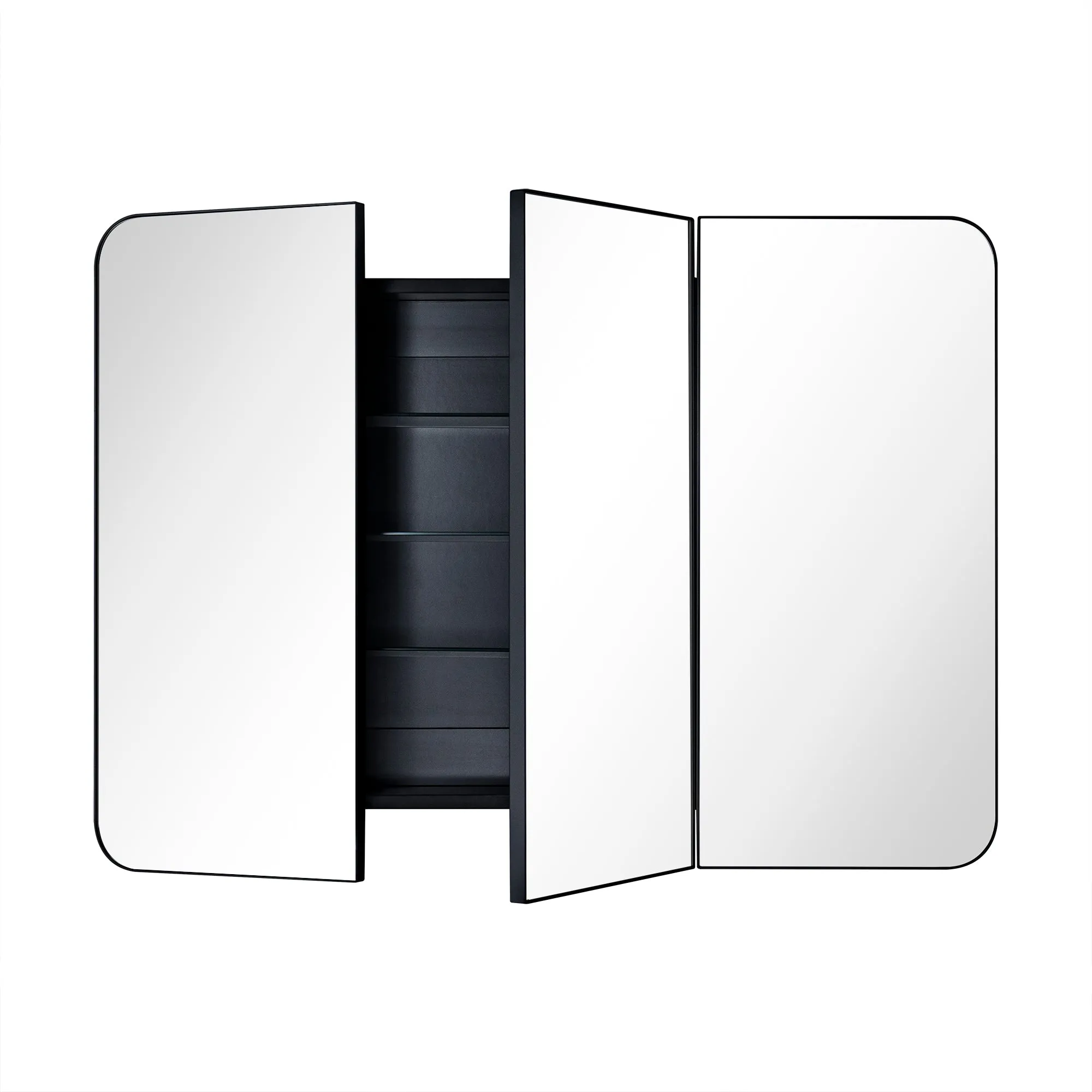 26 in. W x 36 in. H Triple Door Rectangular Metal Framed Wall Mounted Bathroom Medicine Cabinet with Mirror in Black