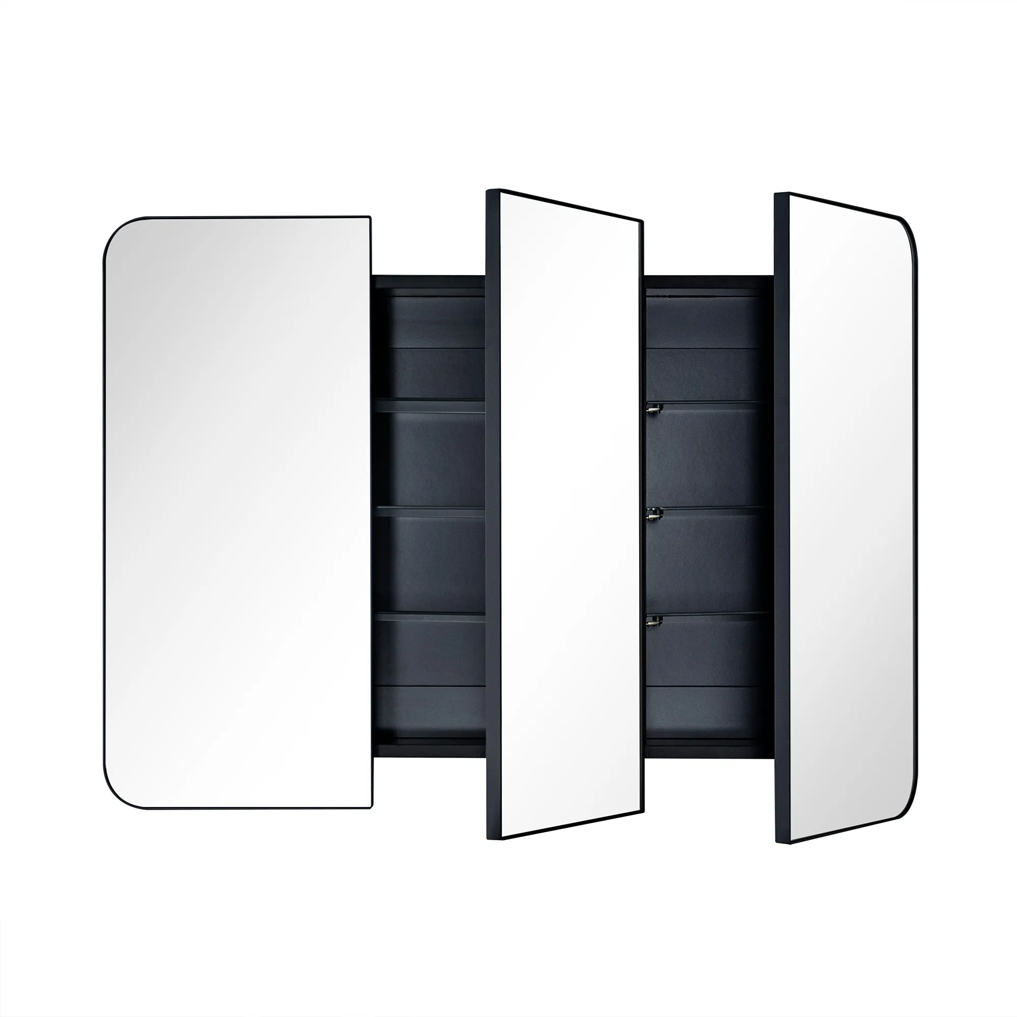 26 in. W x 36 in. H Triple Door Rectangular Metal Framed Wall Mounted Bathroom Medicine Cabinet with Mirror in Black