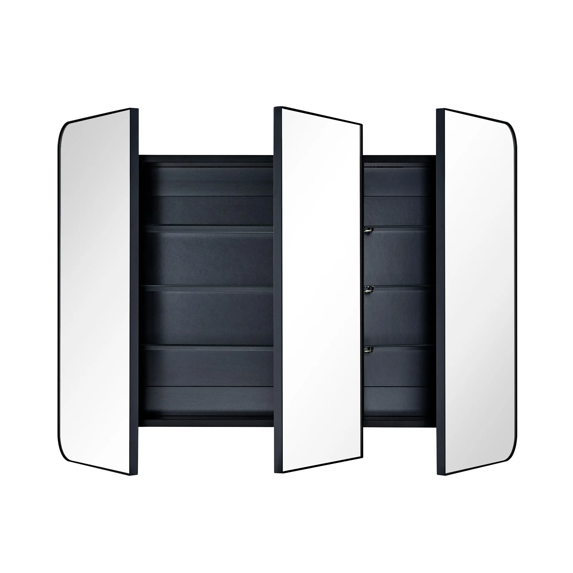 26 in. W x 36 in. H Triple Door Rectangular Metal Framed Wall Mounted Bathroom Medicine Cabinet with Mirror in Black