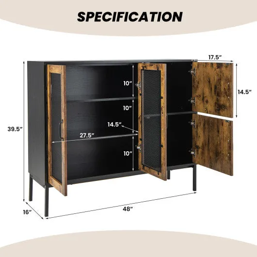 48" Industrial Kitchen Buffet Sideboard with Metal Mesh Doors and Anti-toppling Device-Brown