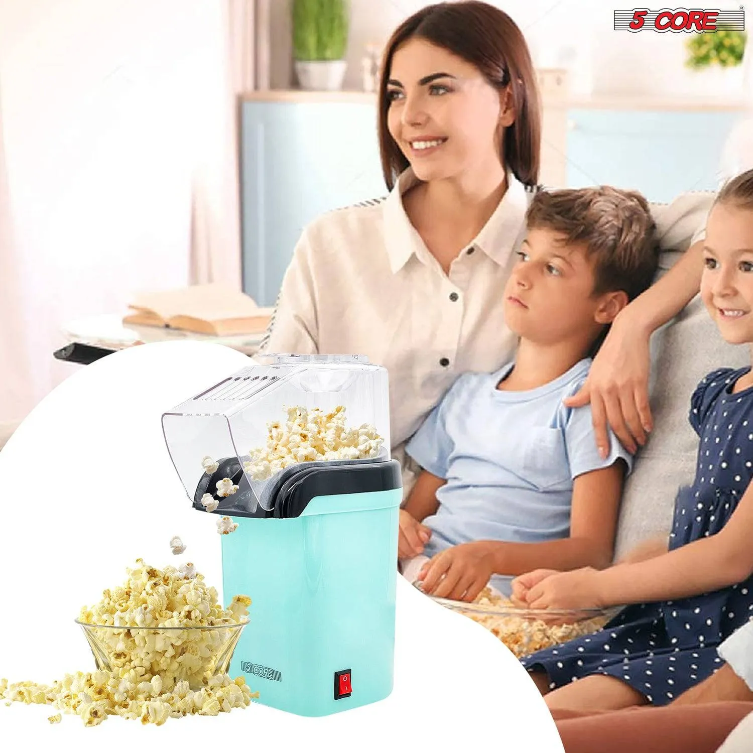 5 Core Hot Air Popcorn Popper Machine 1200W Electric Popcorn Kernel