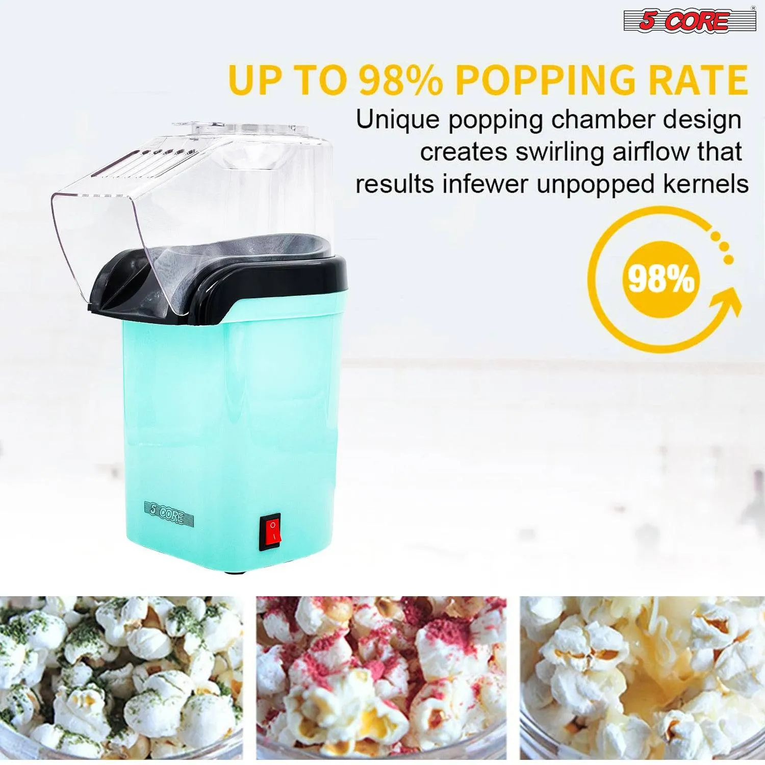 5 Core Hot Air Popcorn Popper Machine 1200W Electric Popcorn Kernel