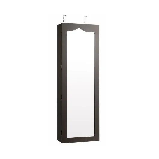 5 LEDs Lockable Mirror Jewelry Cabinet Armoire with 6 Drawers-Brown