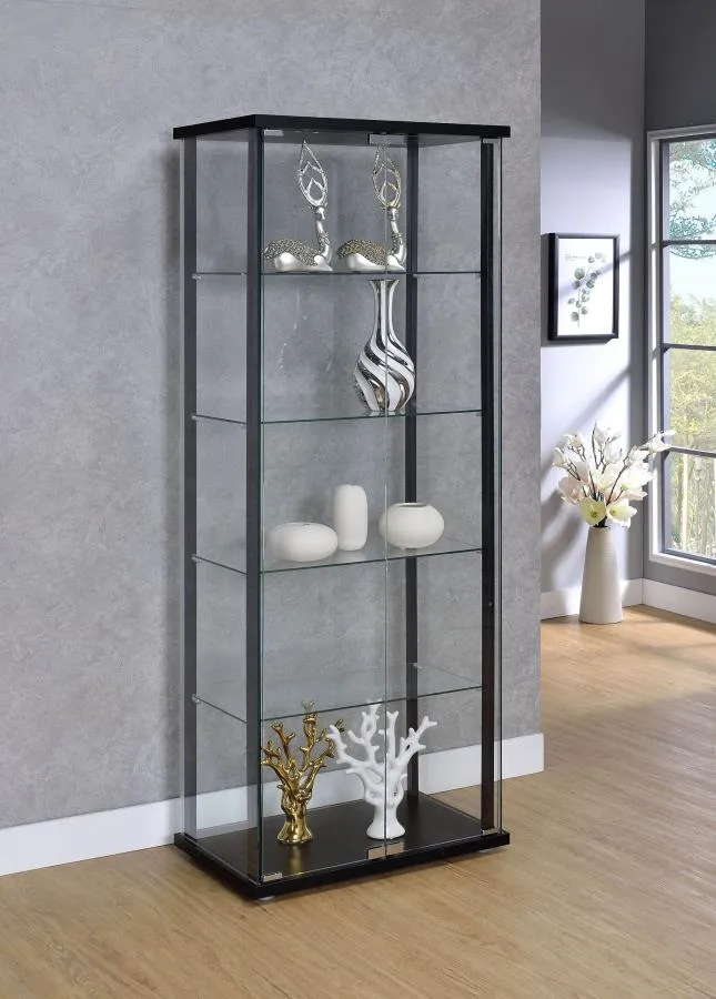 5-shelf Glass Curio Cabinet Black and Clear