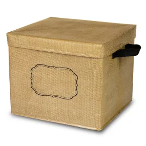 #57613 BURLAP STORAGE BIN BOX W/LID
