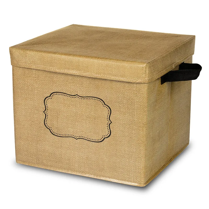 #57613 BURLAP STORAGE BIN BOX W/LID