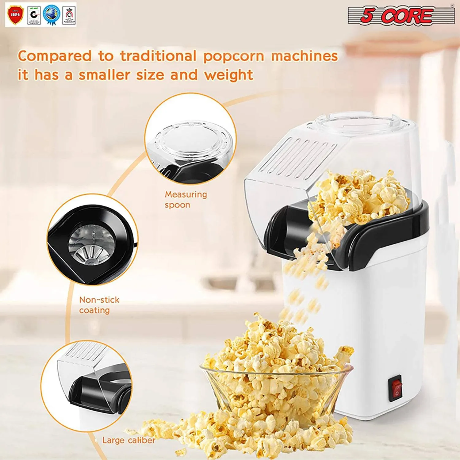5Core Popcorn Machine Hot Air Electric Popper Kernel Corn Maker Bpa