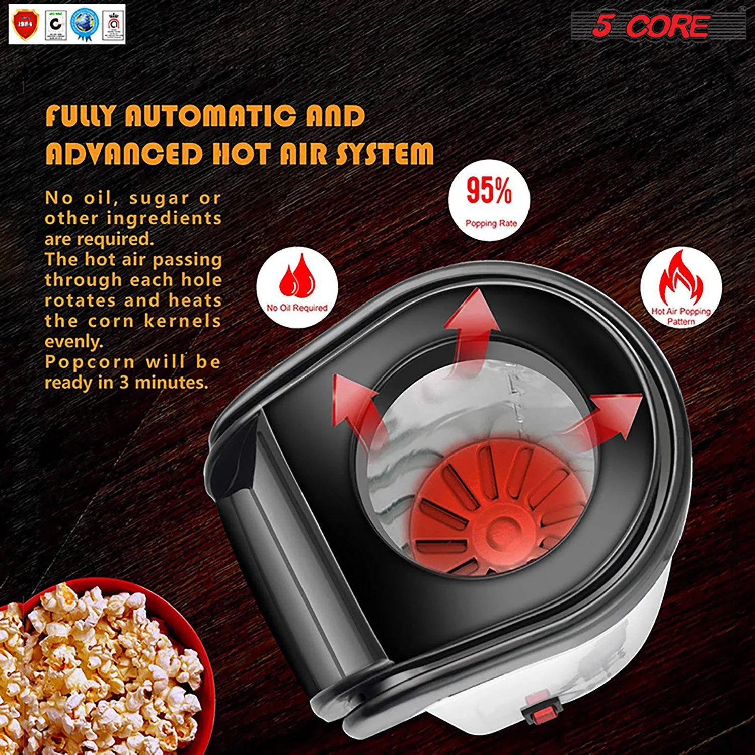5Core Popcorn Machine Hot Air Electric Popper Kernel Corn Maker Bpa