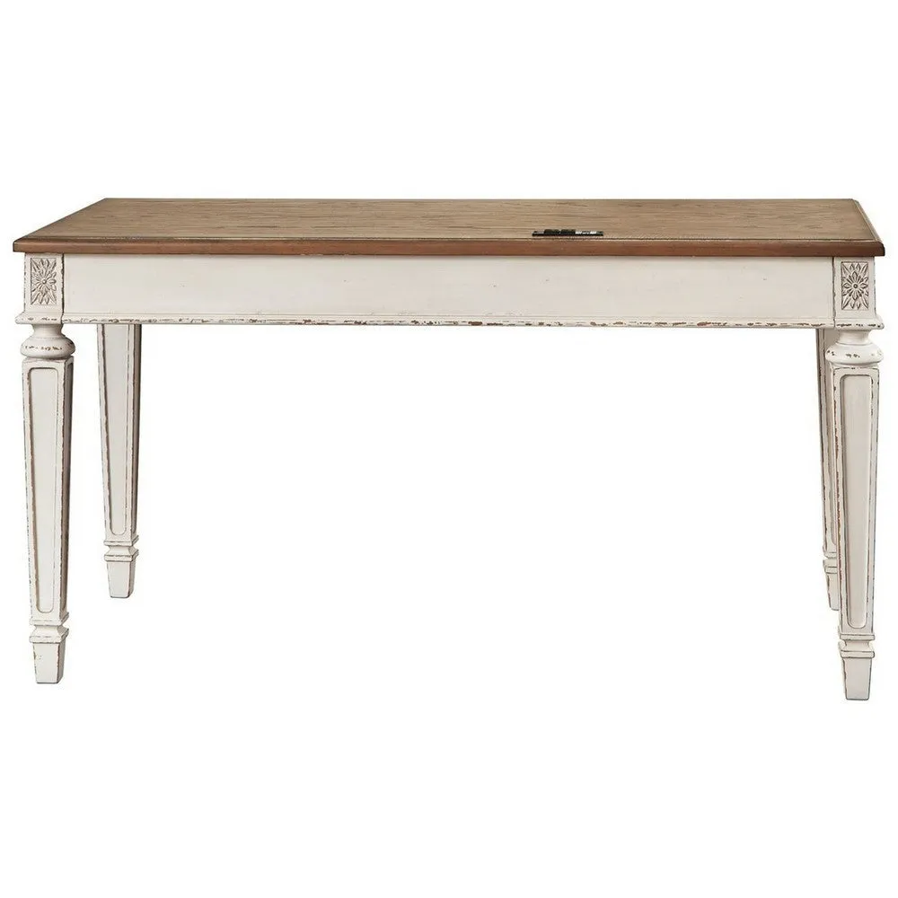 60" 2-Drawer Office Desk with Carvings, White and Brown By Casagear Home