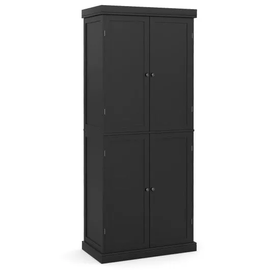 72.5” Tall Buffet Cabinet with 6-Tier Shelves and 4 Doors-Black