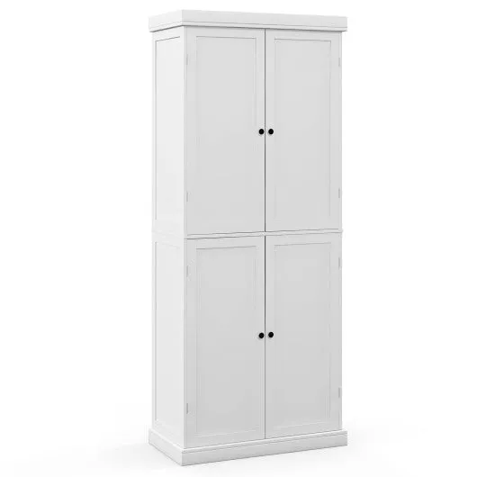 72.5” Tall Buffet Cabinet with 6-Tier Shelves and 4 Doors-White