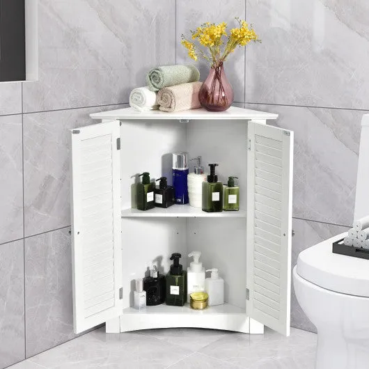 Adjustable Corner Storage Cabinet with Shutter Doors-White