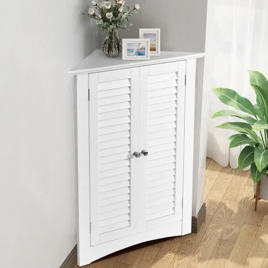 Adjustable Corner Storage Cabinet with Shutter Doors-White