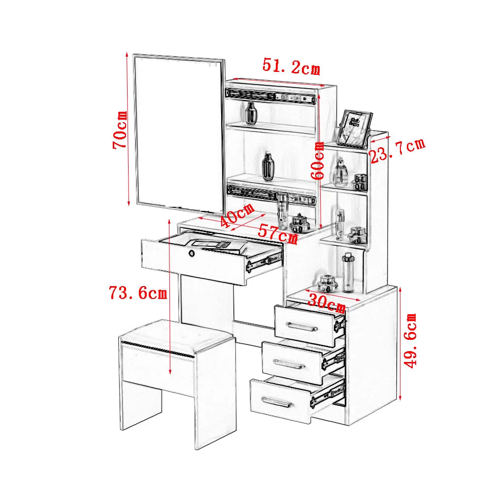 Ainpecca Dressing Table Makeup Table with Stool Vanity Table with Mirror Storage Drawers 003BT