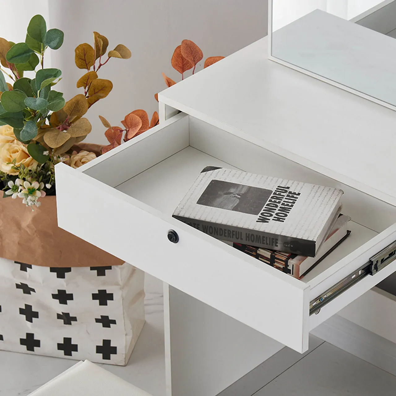Ainpecca Dressing Table Makeup Table with Stool Vanity Table with Mirror Storage Drawers 003BT