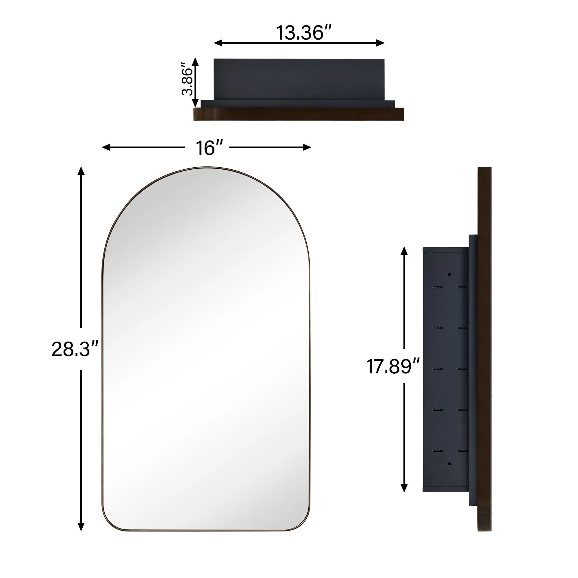 Aristes Arched Metal Framed Recessed Medicine Cabinet with Mirror for bathroom