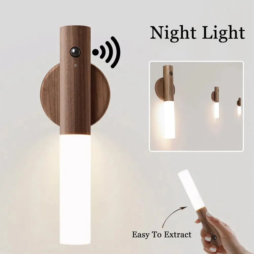 Auto LED USB Magnetic Wood Wireless Night Light Corridors Porch Auto LED Night Light
