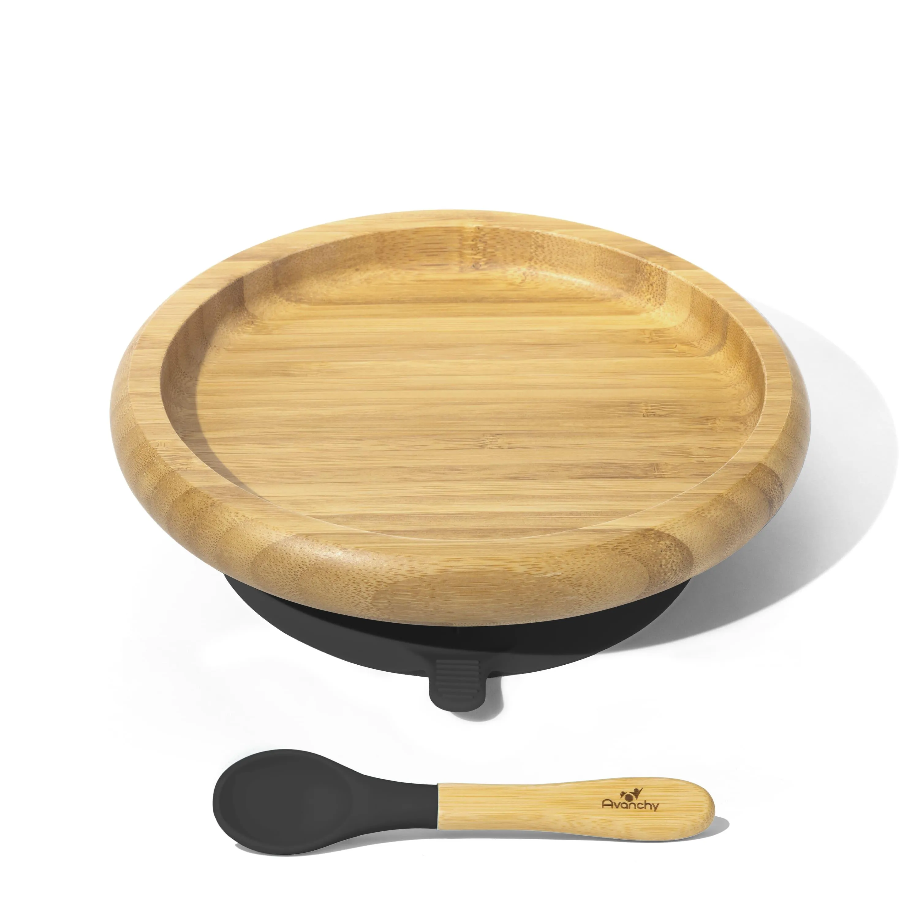 Baby Open Plate   Spoon | Bamboo & Silicone