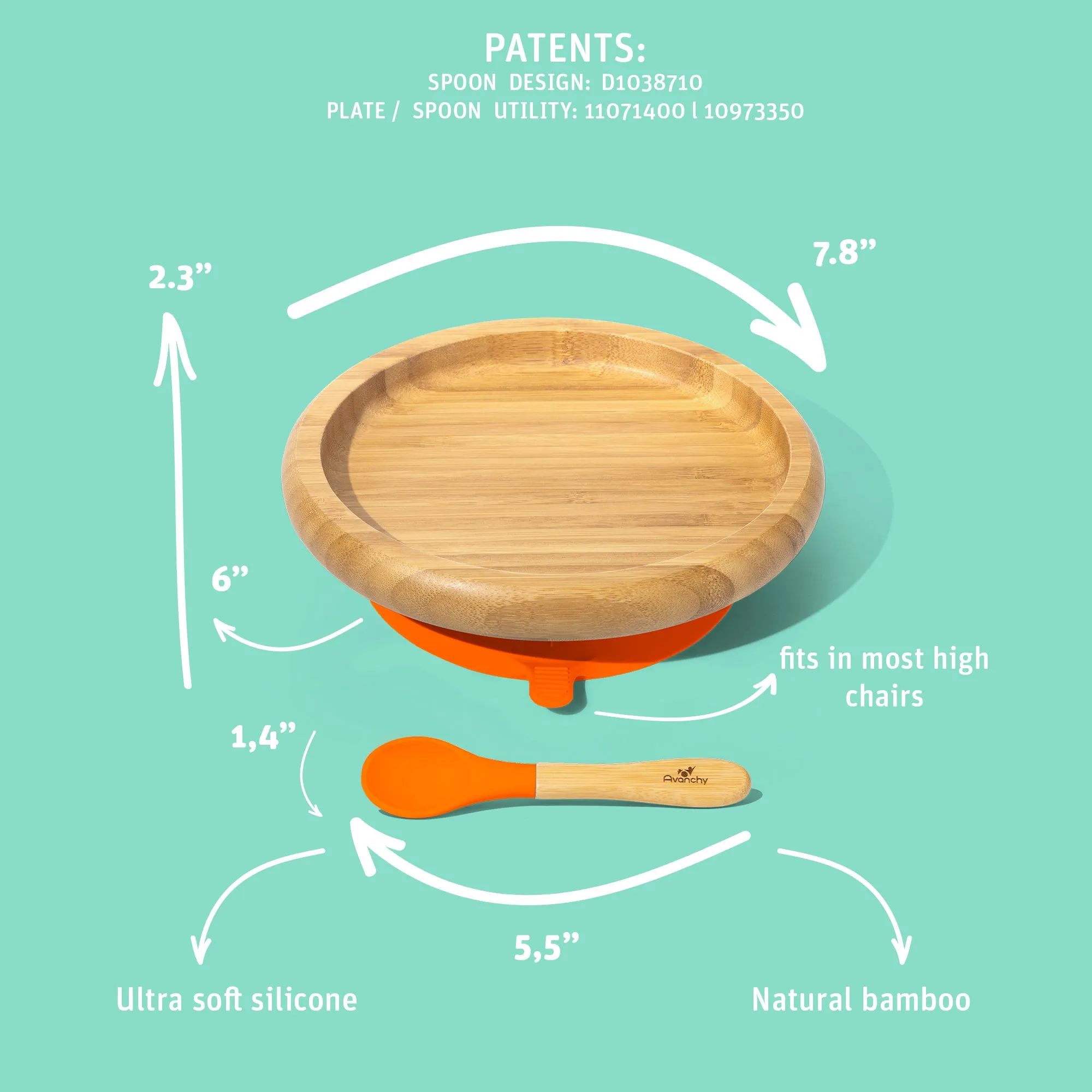 Baby Open Plate   Spoon | Bamboo & Silicone