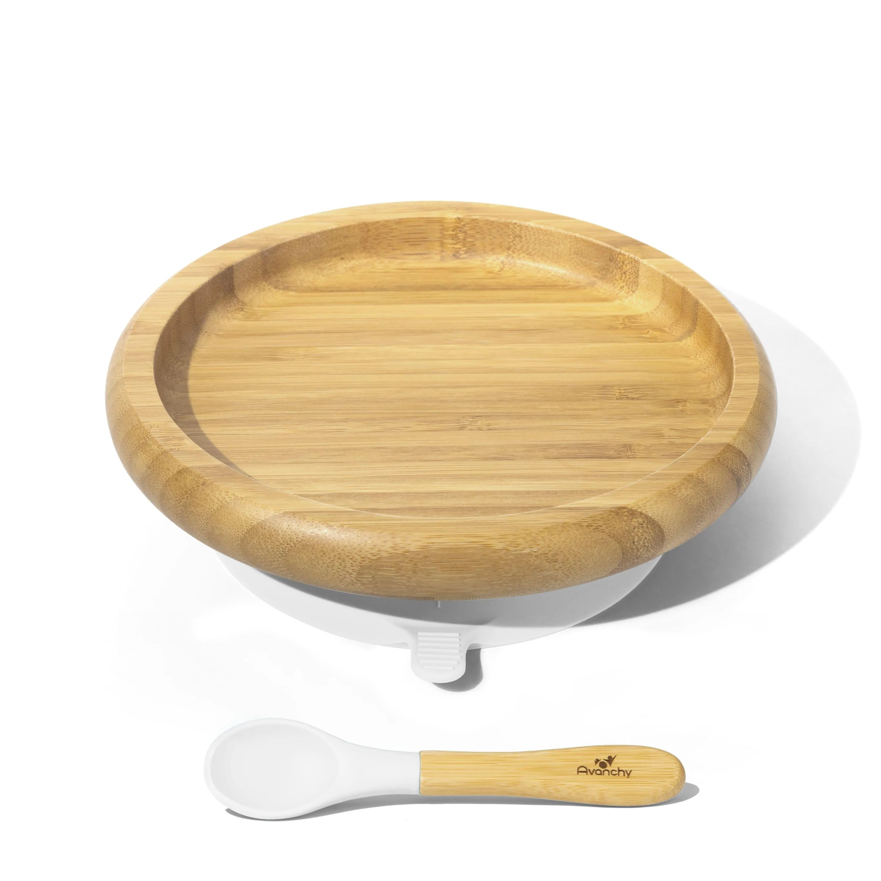 Baby Open Plate   Spoon | Bamboo & Silicone