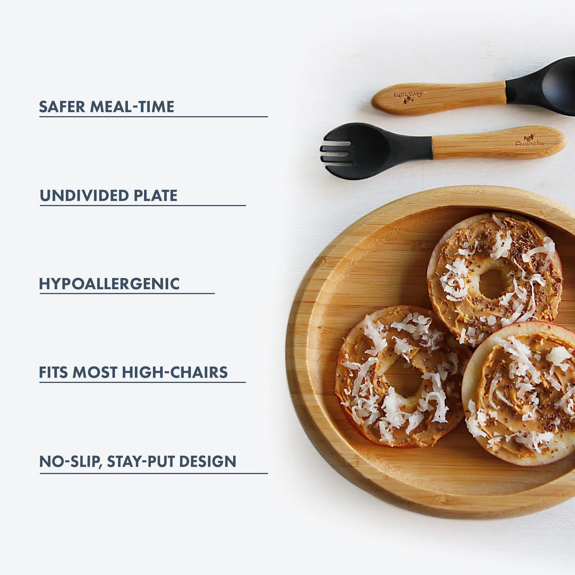Baby Open Plate   Spoon | Bamboo & Silicone