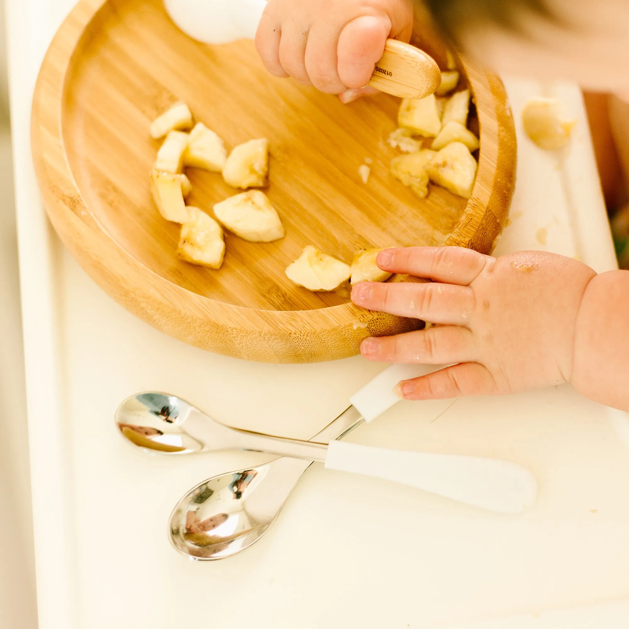 Baby Open Plate   Spoon | Bamboo & Silicone
