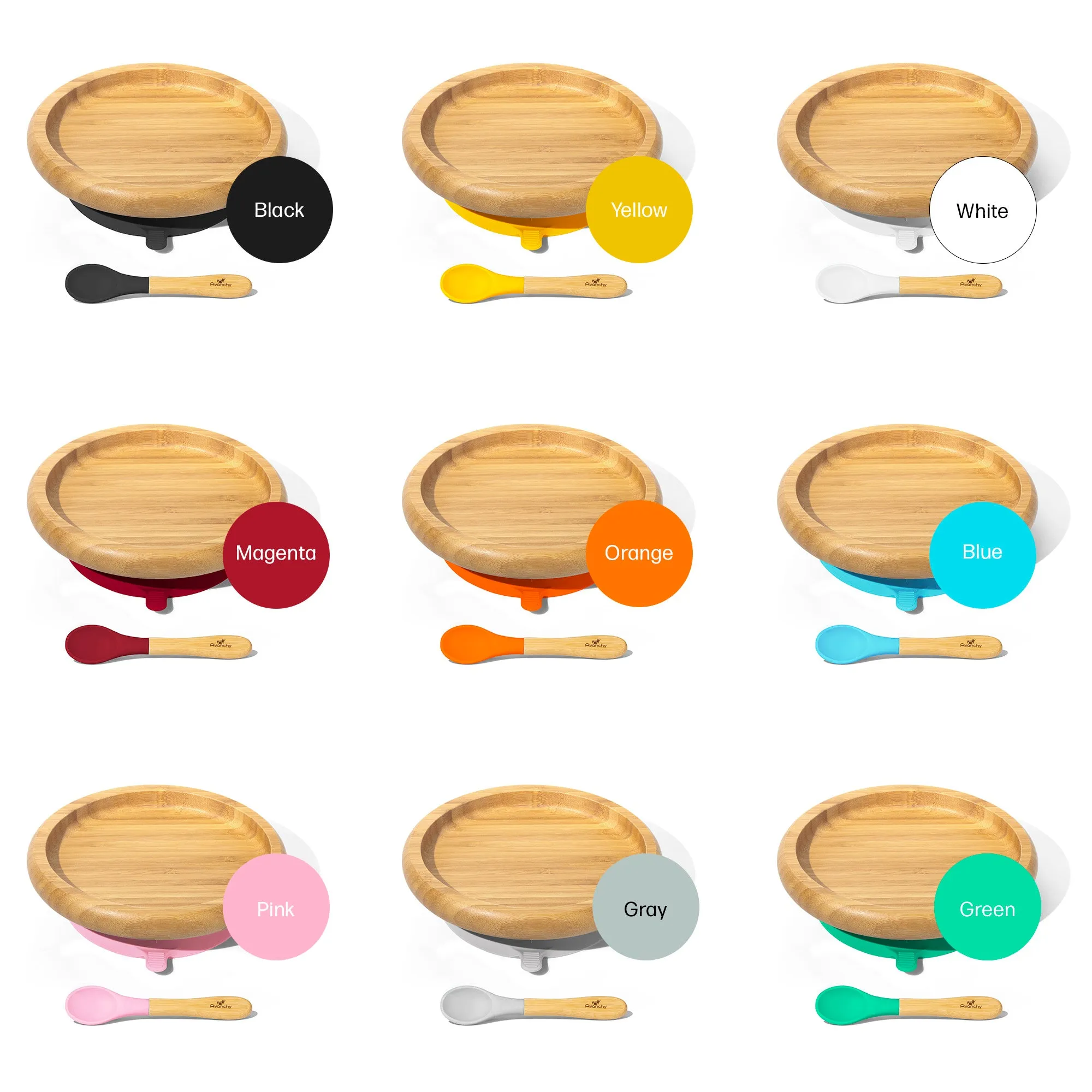 Baby Open Plate   Spoon | Bamboo & Silicone