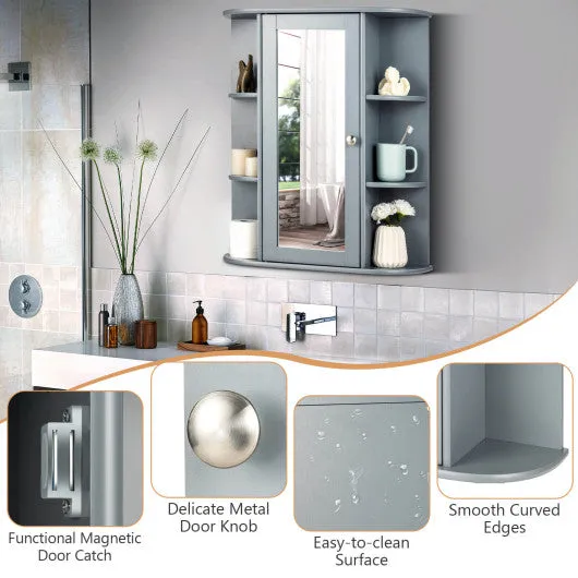 Bathroom Single Door Shelves Wall Mount Cabinet with Mirror-Gray