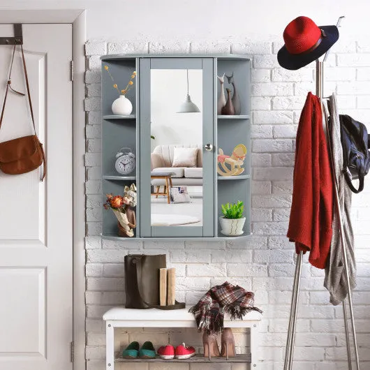 Bathroom Single Door Shelves Wall Mount Cabinet with Mirror-Gray