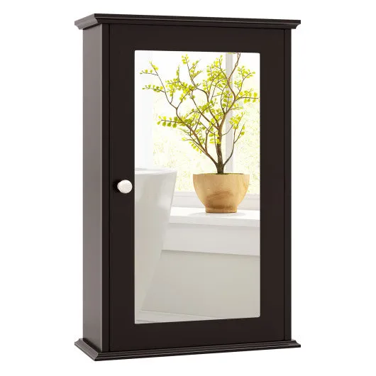Bathroom Wall Cabinet with Single Mirror Door-Brown