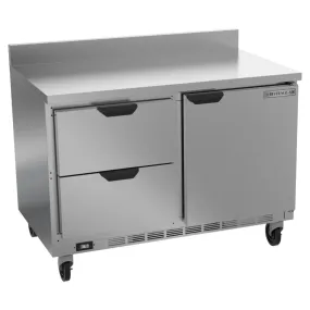 Beverage-Air WTRD48AHC-2-FIP 48" Compact Worktop Refrigerator with 1 Door, 2 Drawers, and 4" Foamed In Place Backsplash