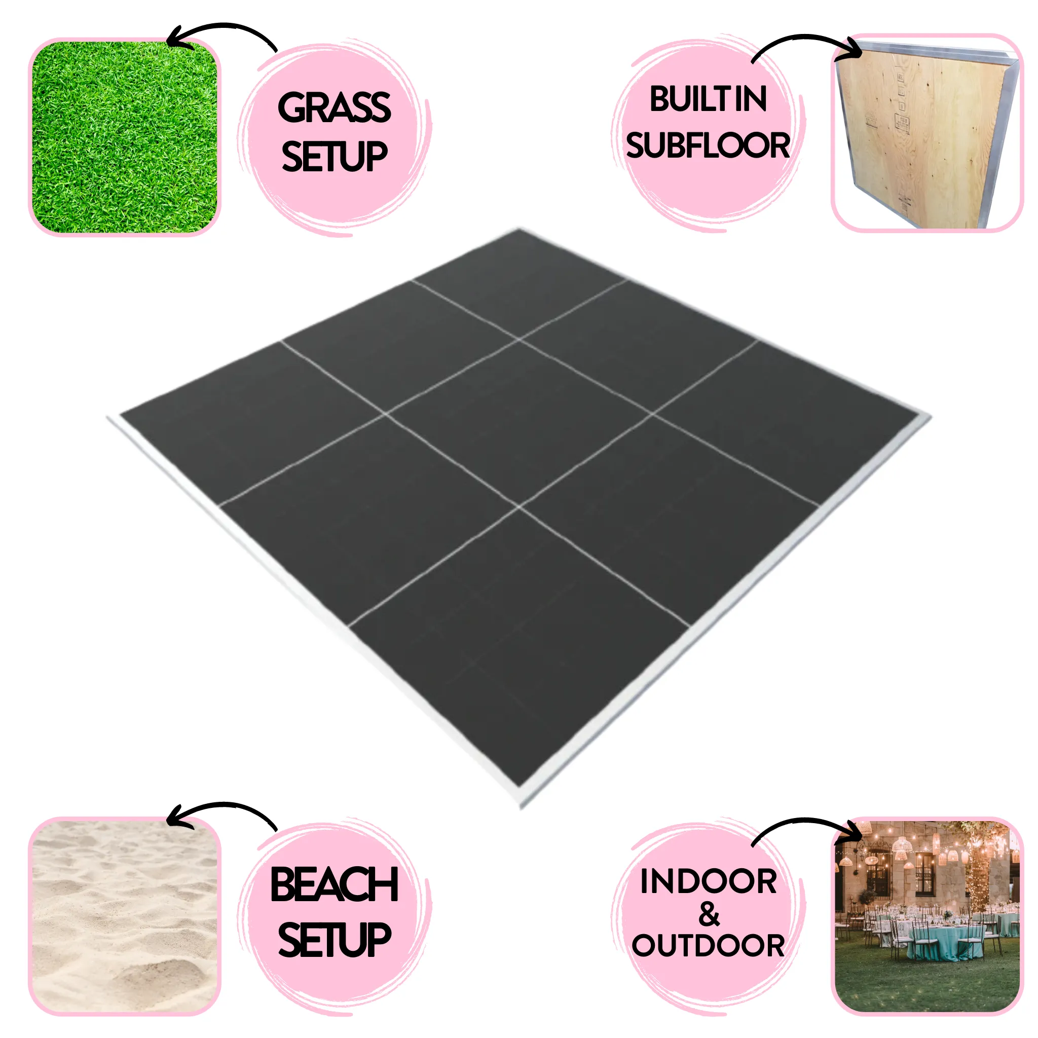 Black Laminate Portable Dance Floor - Subfloor Included