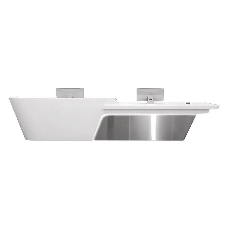 Boat-Shaped Reception Counter with LED Lights and Lockable Drawers for Lobby and Institution JDT-10126