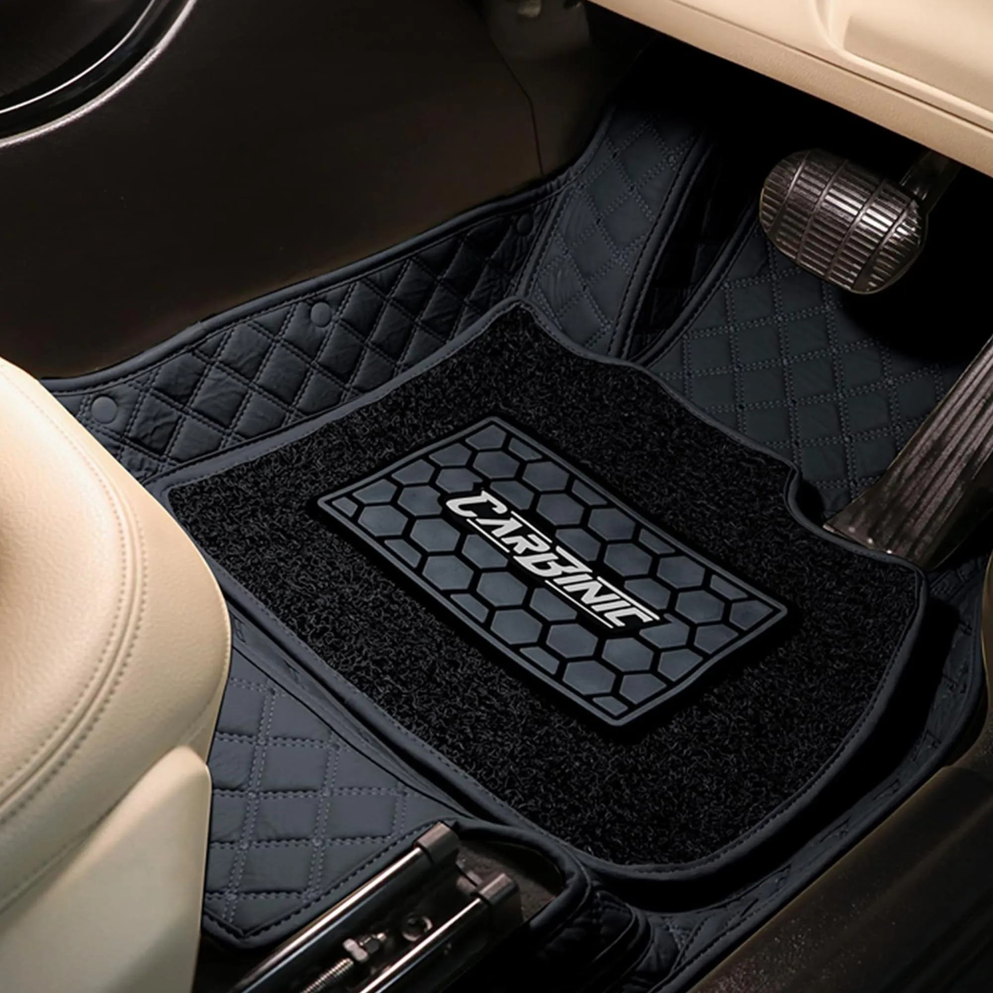 CARBINIC 7D Car Mats | Compatible for Honda City 2020 | 7-Depth Layer Protection Car Floor Mats Anti Skid | Car Accessories | Detachable Layer of Curly Mat | Premium Double Stitched Leather Mats