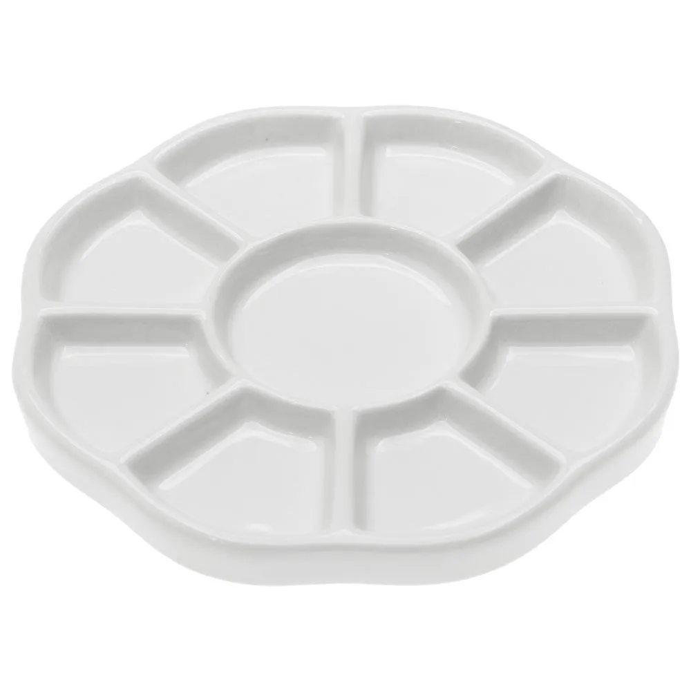 Ceramic Bead Sorting Tray, Round 5 1/2 Inch Diameter with Nine Sections, 1 Tray, White