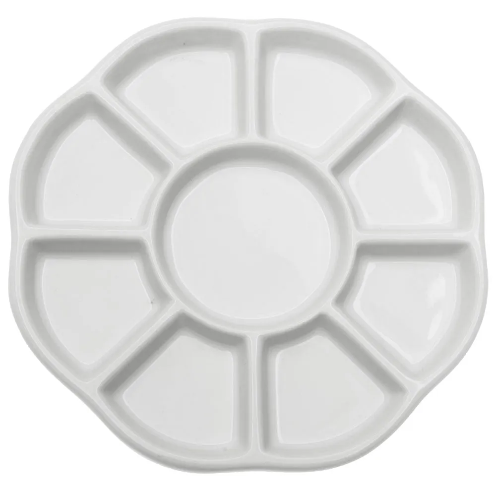 Ceramic Bead Sorting Tray, Round 5 1/2 Inch Diameter with Nine Sections, 1 Tray, White