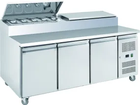 Chefsrange Three Door Prep Counter with 8 x 1/3 GN Topping Well - SP370