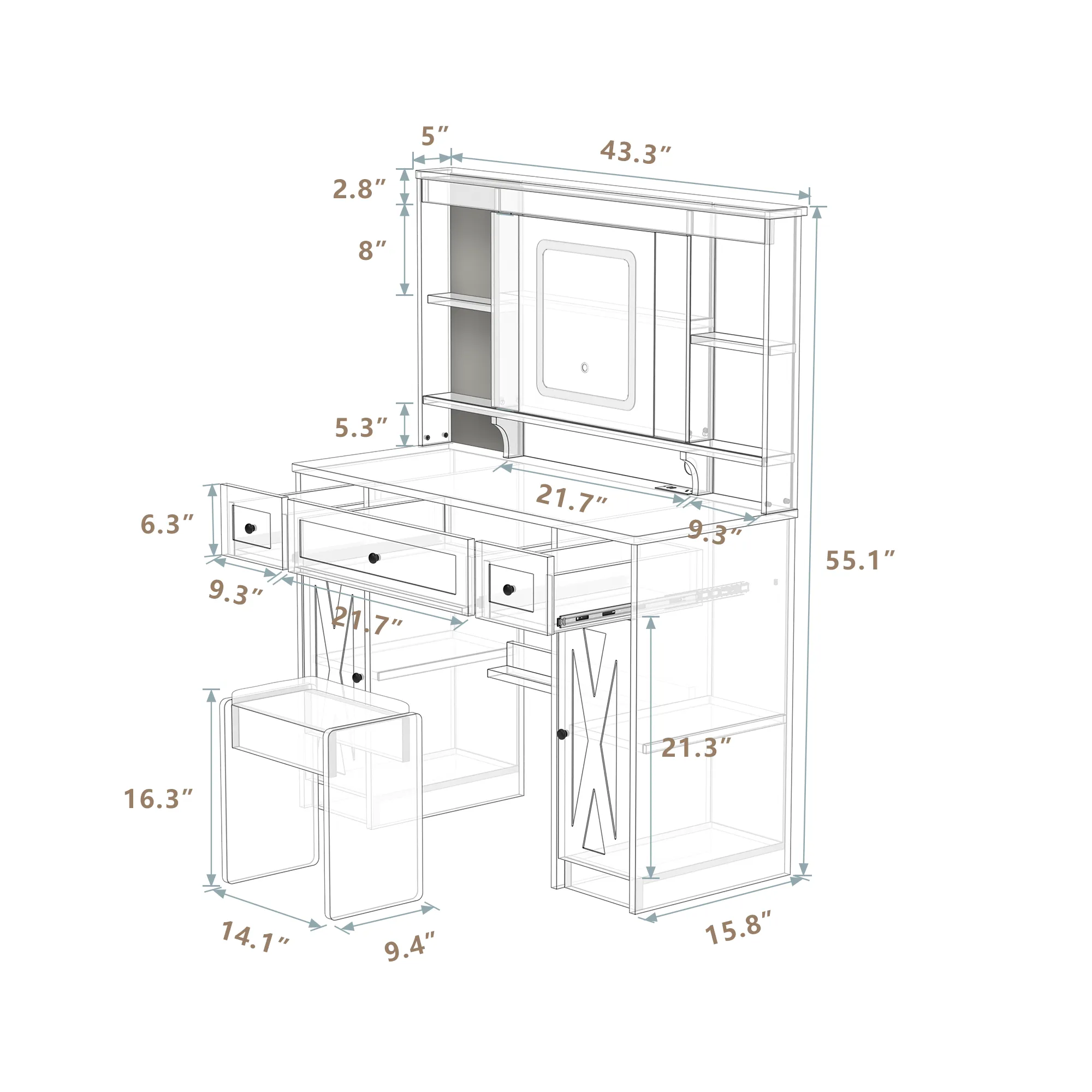 Cleo III Makeup Vanity Desk Set
