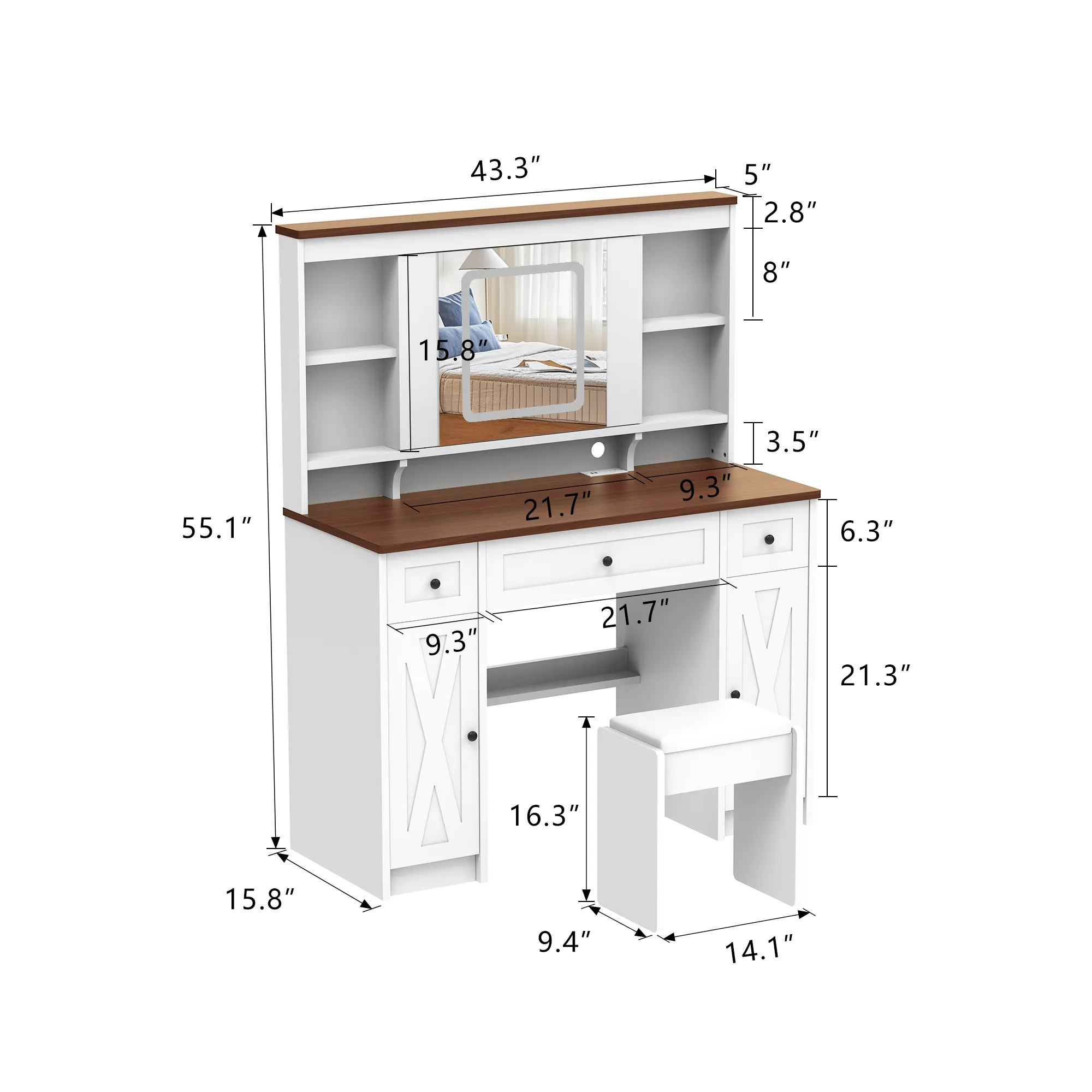 Cleo III Makeup Vanity Desk Set