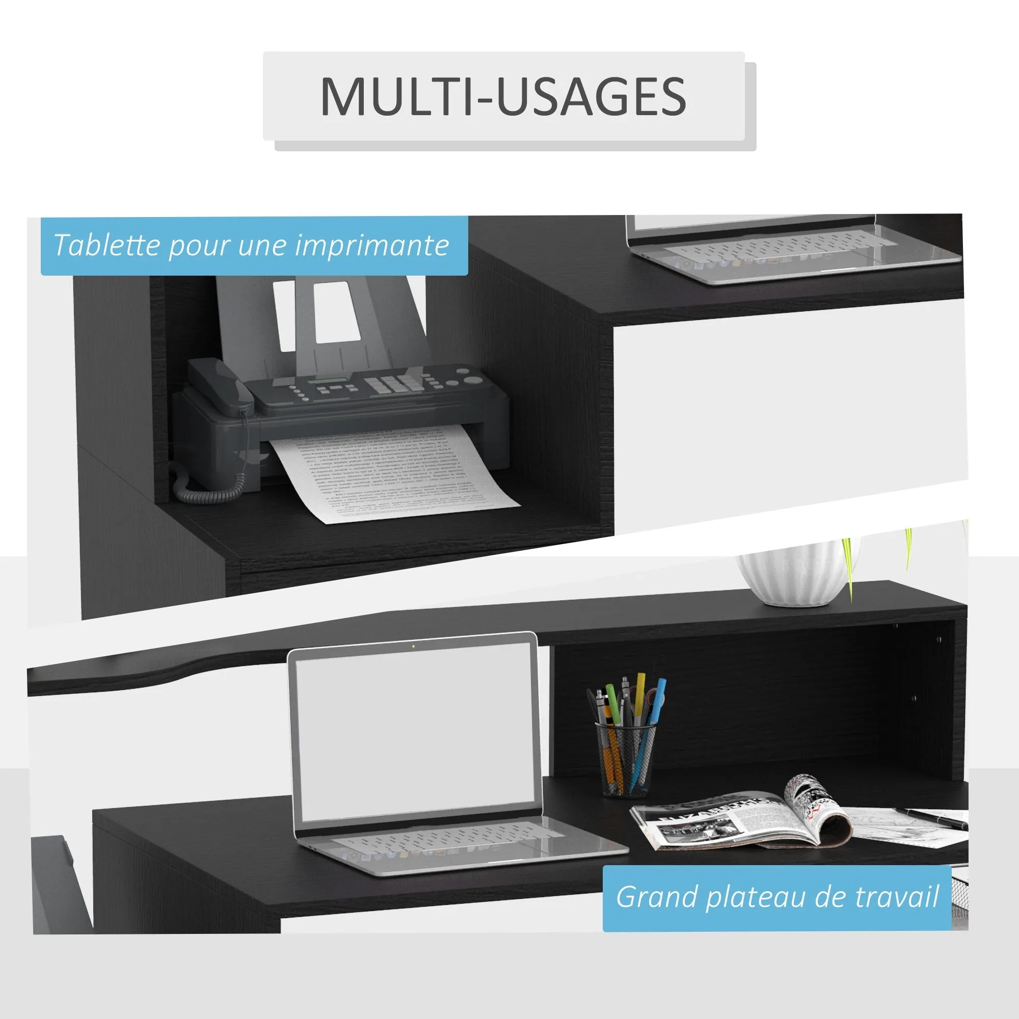 Computer Desk Study Table Modern Home Office Writing Workstation Furniture Printer Shelf Rack w/ Storage Drawer & Shelves Black