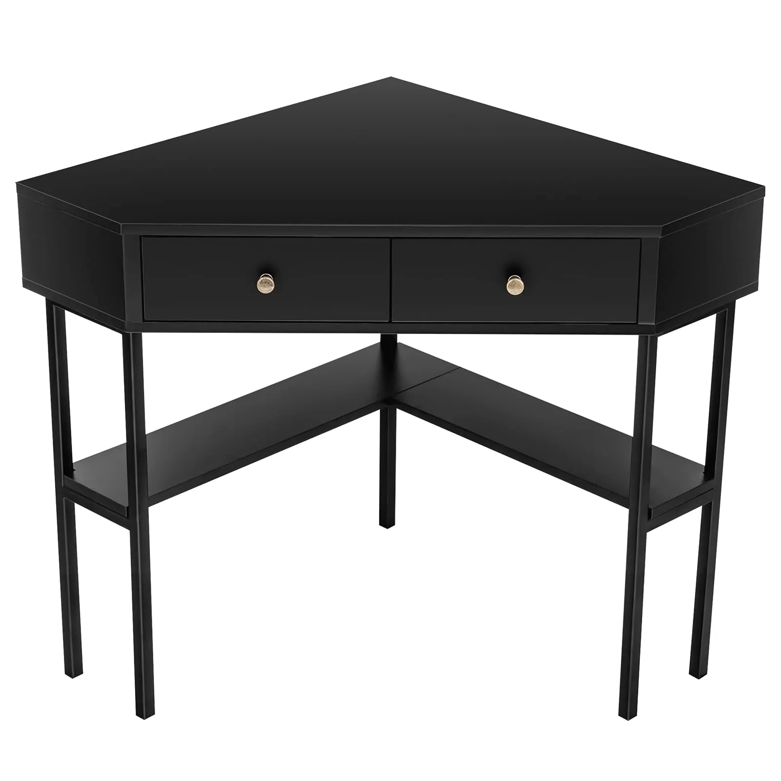 Corner Desk with 2 Drawers, 90 Degrees Triangle Corner Computer Desk for Small Space