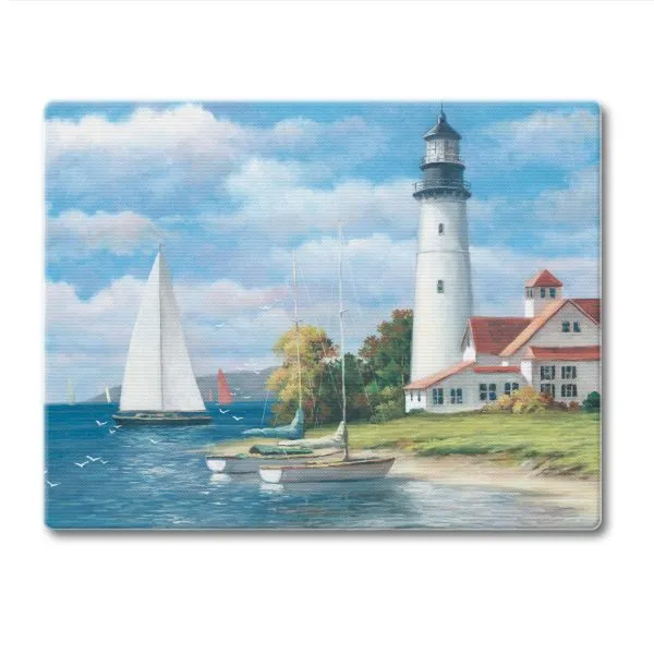 CounterArt Tempered Glass Counter Saver Cutting Board Lighthouse Mural Coastal Beach